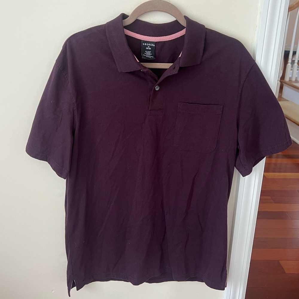 Men’s Maroon/Plum George Button Down Polo Short Sleeve Shirt with Front Pocket